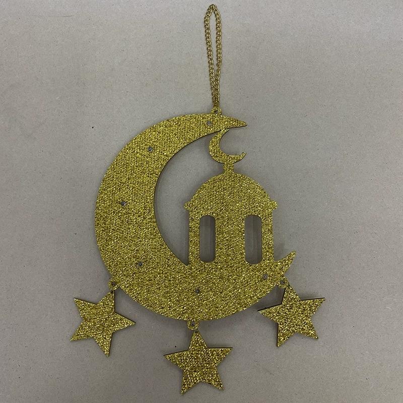 Wooden Ramadan Kareem Eid Mubarak Hanging Pendant LED Lights Moon Stars Lanterns Bedroom Decorative Lights Wall Hanging Lights