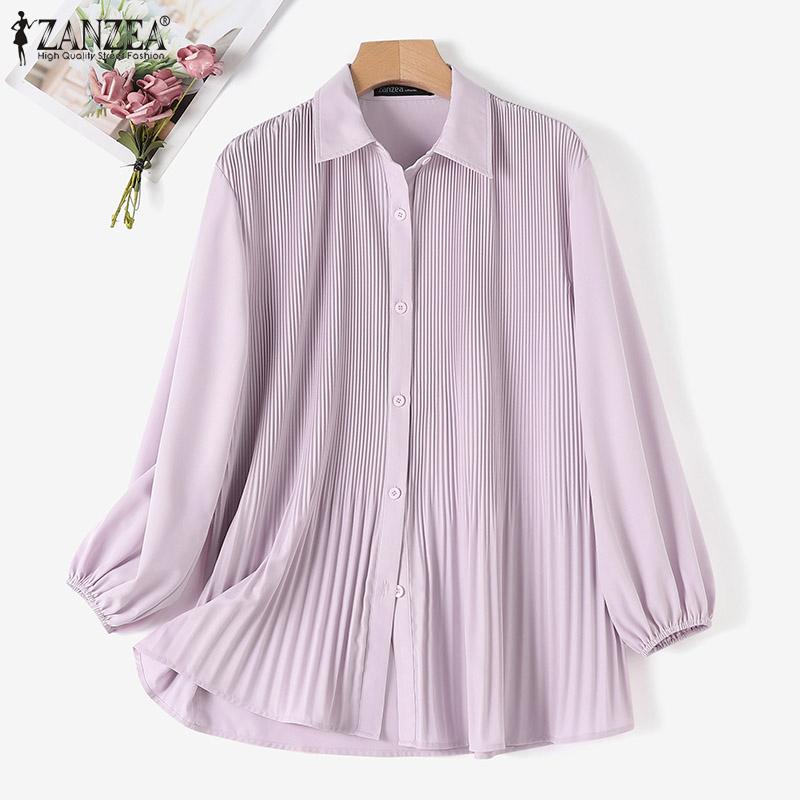 

ZANZEA Женская повседневная блузка на пуговицах с отложным воротником и длинными рукавами