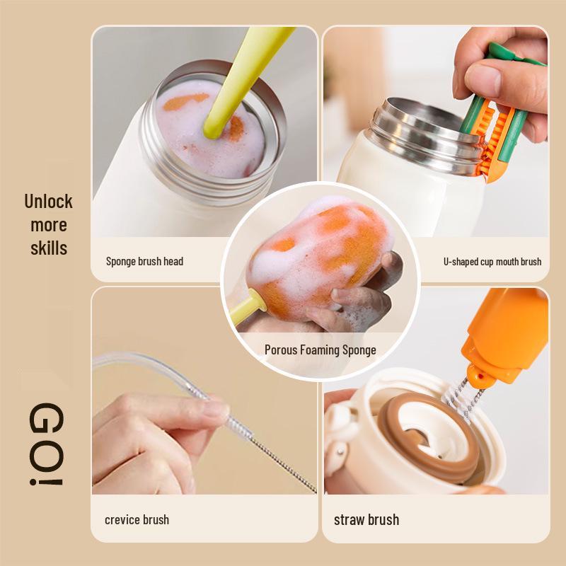 Detachable Long Handle Multi-functional Cleaning Brush for Carrots, Bottles, and Baby Nipple