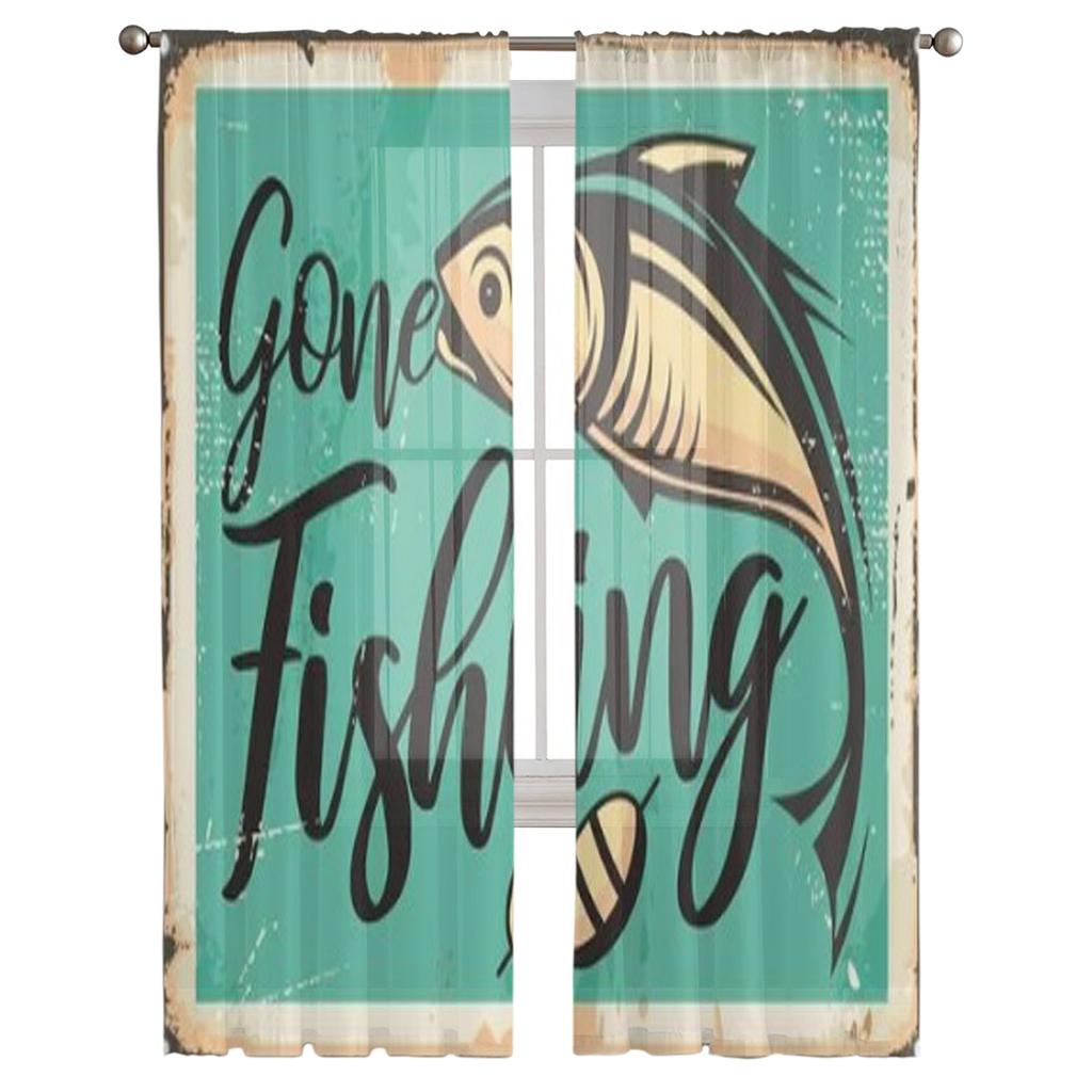 Gone Fishing Vintage Tulle Curtains For Living Room Sheer Curtain Bedroom Veil Organza Decorative Window Treatments