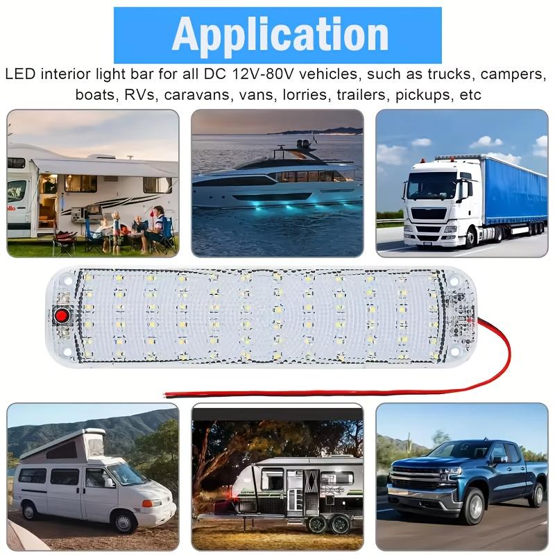 LED Interior Light Bar 12V Car Caravan RV Truck Camping White ON/OFF Switch