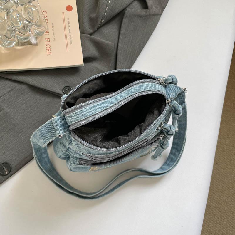 Lightweight Denim Zipper Crossbody Bag Stitching Line Embroidery Decoration Bag Hot Sale Casual Youth Women's Shoulder Bags