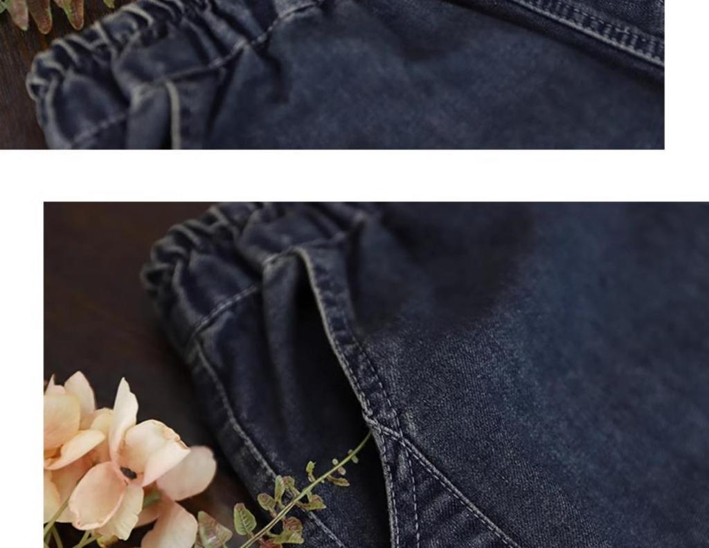 Women's Fashionable Six-Point Denim Capris: New Petite Summer Style, Elasticated Cuffs, Patch Details, Washed & Distressed Harem Pants.