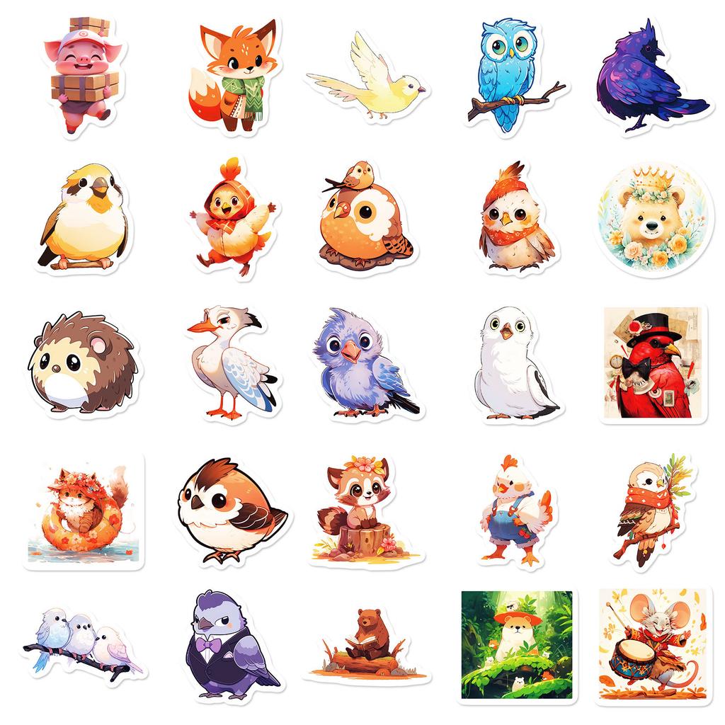 50 Cartoon Fairy Tale Bear Owl Tiger Small Animal Sticker Flat Water Cup Decorative Sticker