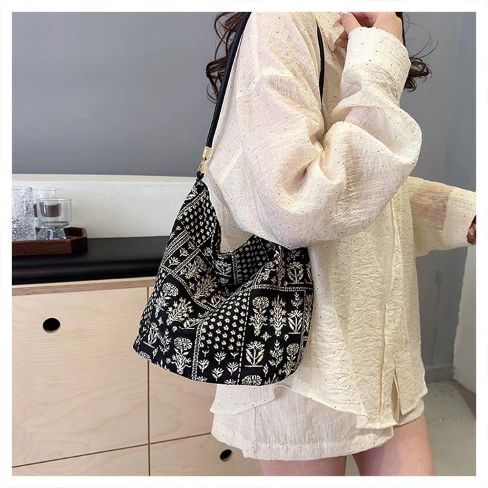 New Chinese bucket bag women's summer 2025 new trendy Korean version canvas bag niche fashion shoulder armpit bag women