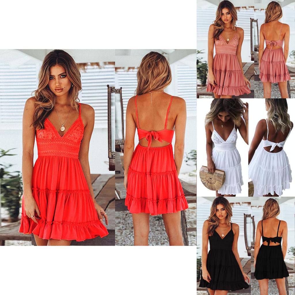 Stylish Women Summer Boho Short Mini Dress For Evening Cocktail And Beach Parties