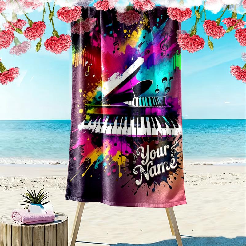Name Custom Music Print Beach Towel, Large Soft Quick Dry Towel for Beach Camping Swimming