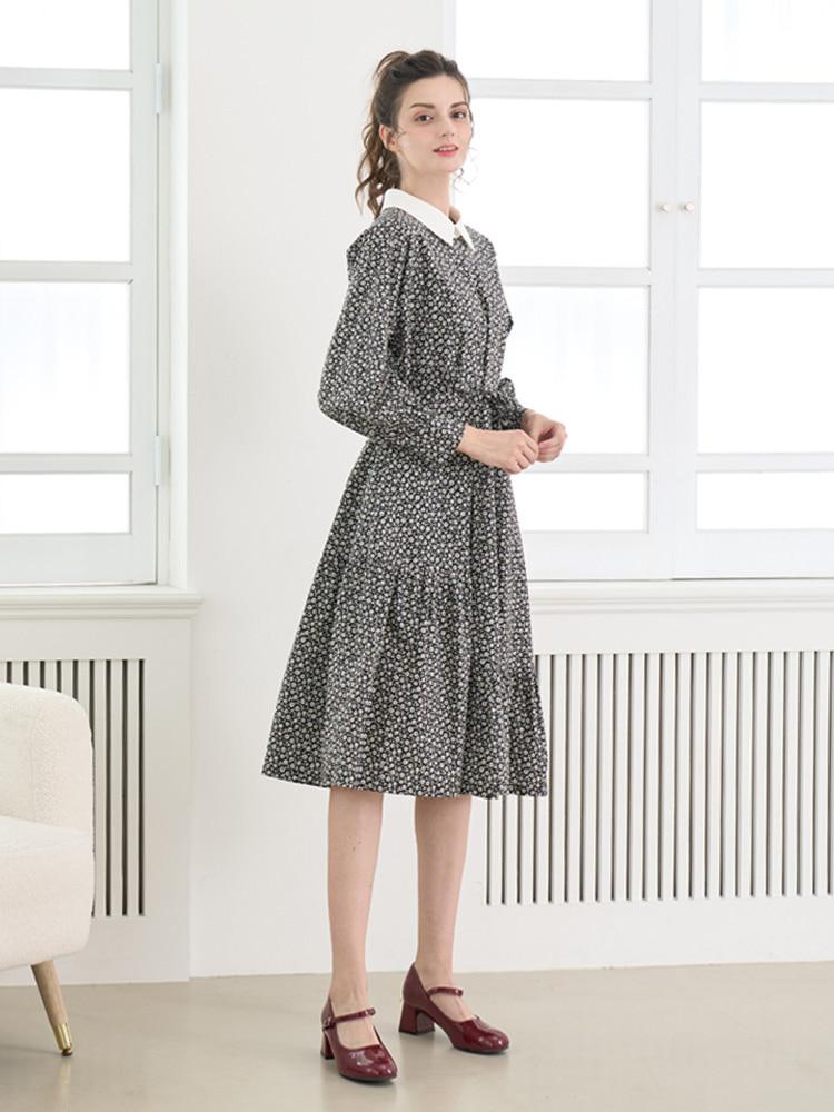 LBYL Black Flower White Collar Raglan Dress