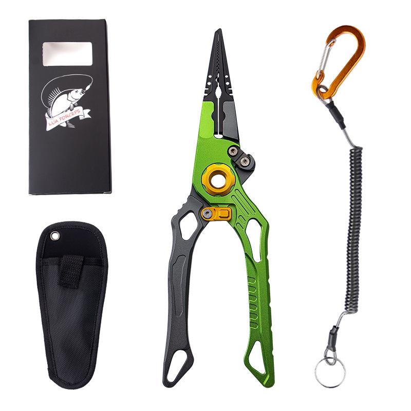 

In Stock: Multi-Functional Aluminum Alloy Fishing Pliers with Fish Controller, Hook Remover, Split Ring Crimper зелений