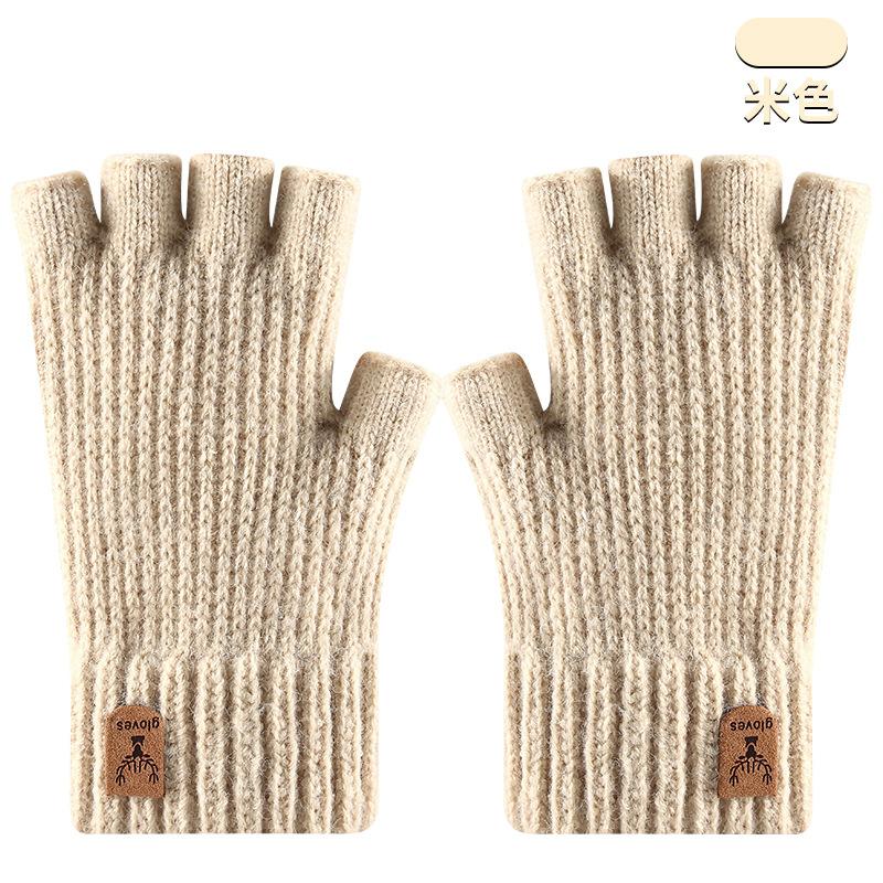 New Autumn and Winter Office Study Half-finger Gloves Warm and Cold-proof Knitted Gloves Outdoor Cycling Gloves