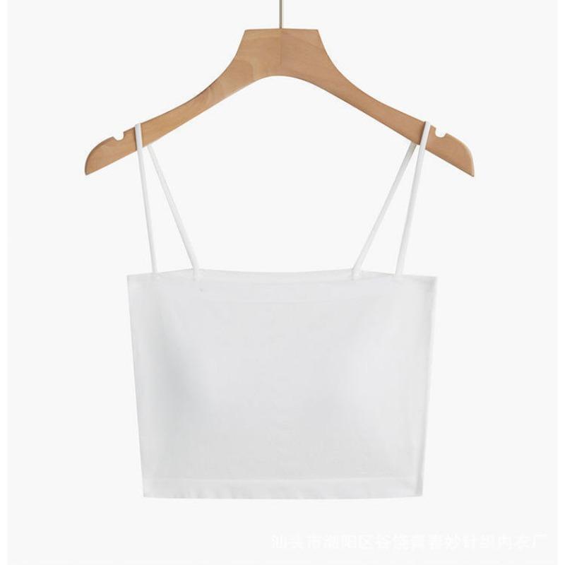 Short Solid Color Little Camisole for Women with Fixed Breast Pad with A Slim-fit Base and A Spice Girl Style Wrap On The Outside