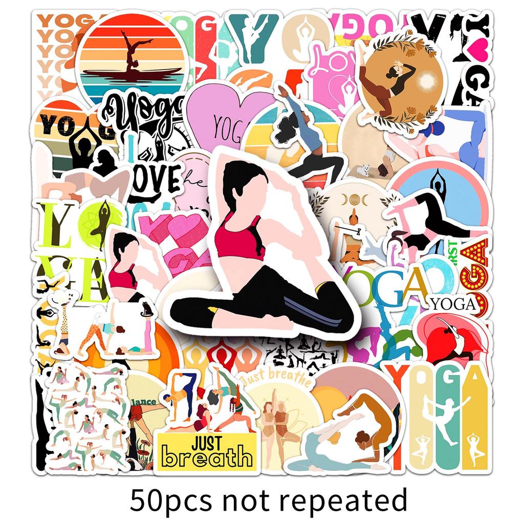 50-Pack Waterproof Yoga Stickers for Decor - Perfect for Sports, Fitness Gear, Thermos, Phone Cases & Laptops
