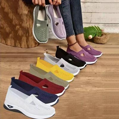 Women's Cut-out Sneakers  Casual Breathable Slip On Walking Shoes  Lightweight Outdoor Flat Shoes