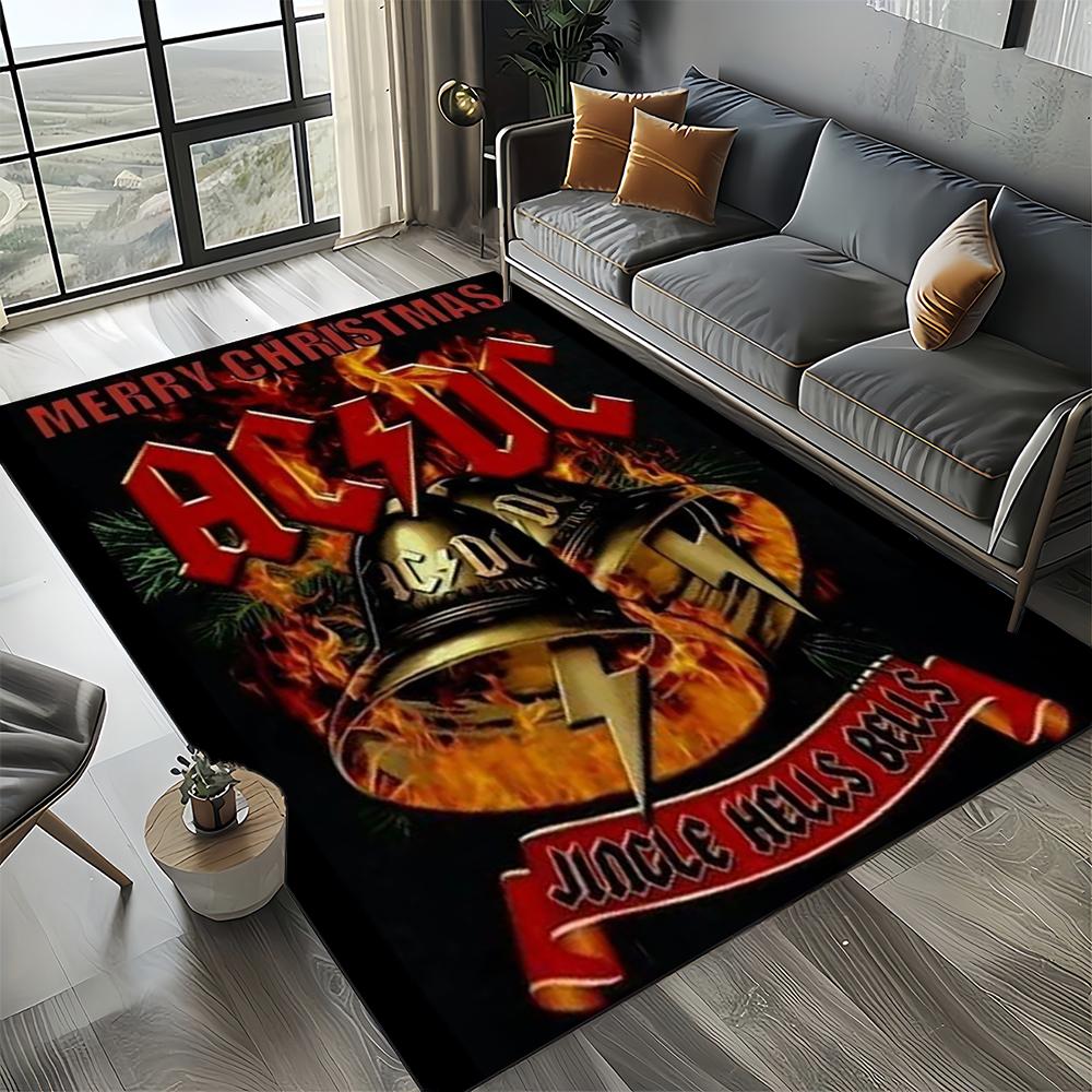 3D AC-DC Rock Band Cartoon Teppich Groß, Teppich für Wohnzimmer Schlafzimmer Sofa Fußmatte Dekoration, rutschfeste Bodenmatte für Kinder
