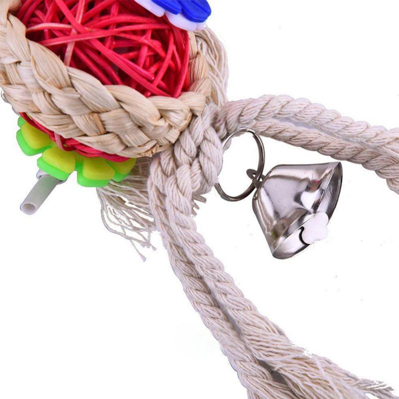 Sepak Takraw Parrot Chewing Ball Safe Bite Swing Bell Cage Hanging Bird Accessory for African Grey Macaw Parakeet Chew