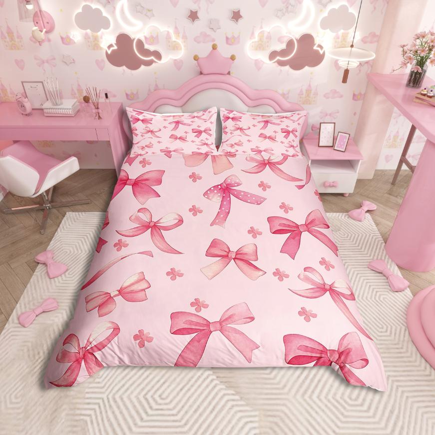 Homewish Kawaii Ribbon Bowknot Duvet Cover SetDreamy Princess Bedding SetCartoon Bow Comforter Cover Set