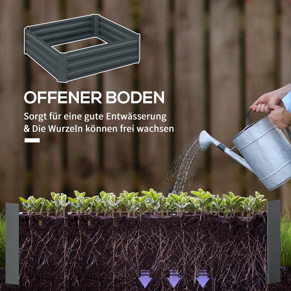Set of 2 291L Raised Garden Bed, Elevated Galvanised Planter Box for Flowers, Herbs, 100x100x30cm, Dark Grey