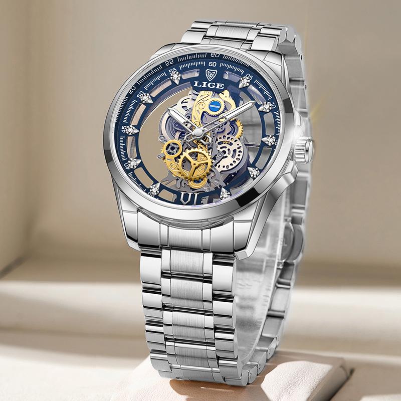LIGE Top Brand Men's Watch Skeleton Quartz Watch Watch Gold Retro Fashion Men's Watch Men's Gift Top Brand Luxury Reloj Hombre