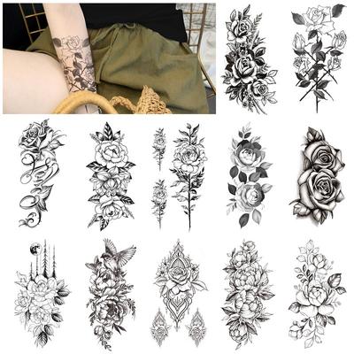 Ensemble de tatouage autocollant XQB, motif de fleur de mélanine, rose, grand motif, bras, transfert d'eau, simulation de tatouage, autocollant 3D