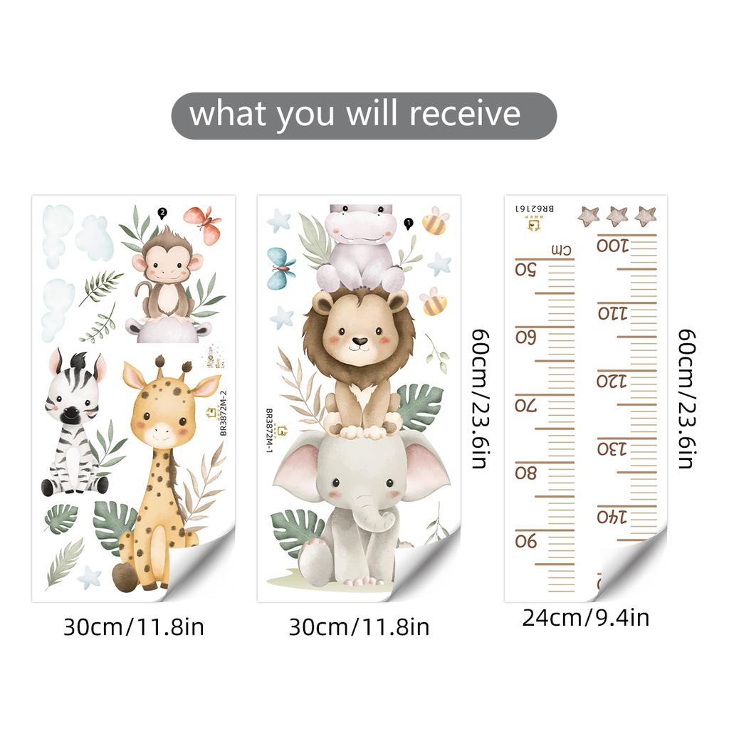Children's Growth Chart Sticker Jungle Safari Animals Height Ruler Removable Wall Decals For Nursery Room Baby Kids