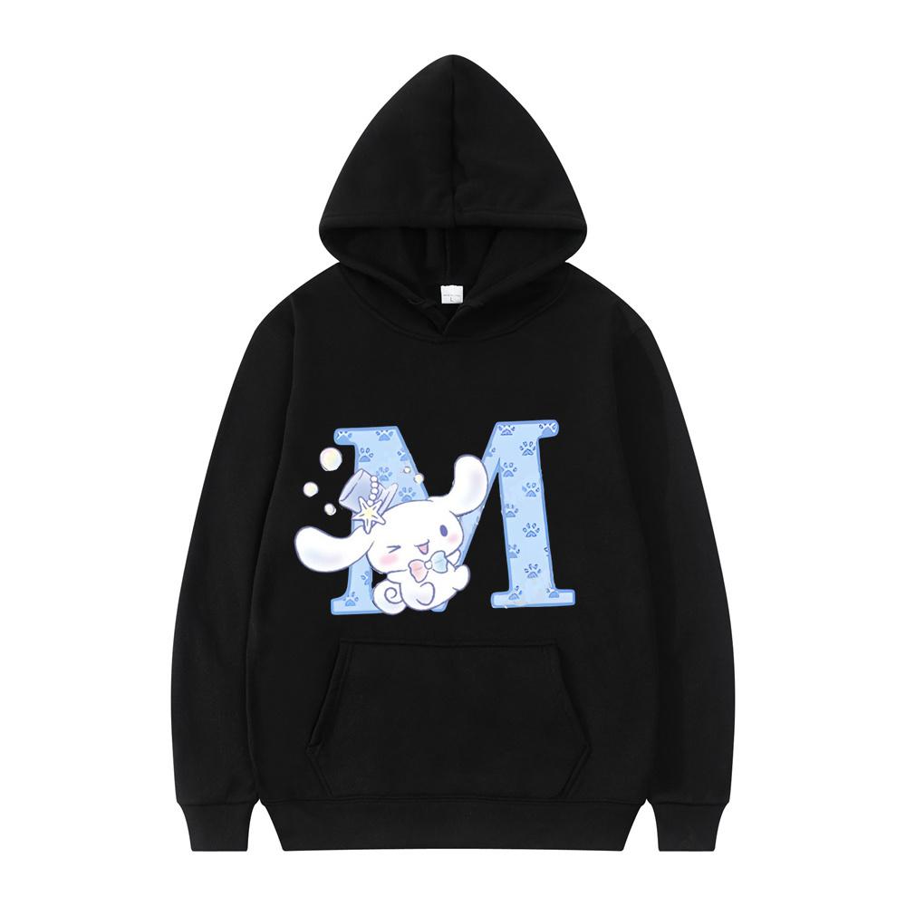 

Sanrio Cinnamoroll Женские и мужские черные худи с буквами A B C D, свитшоты, одежда, кавайный пуловер, аниме топы S
