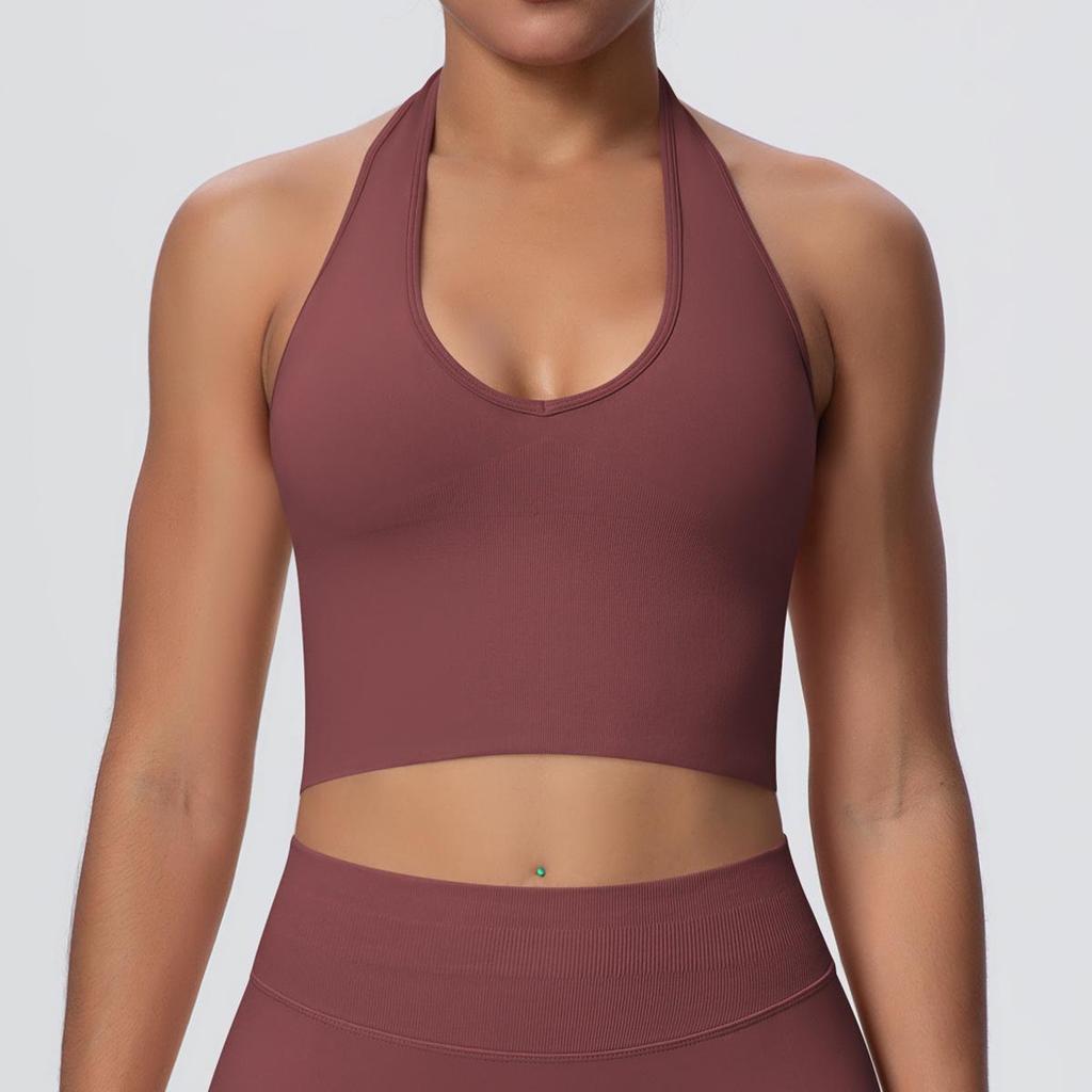 Elegant Backless Halter Yoga Bra – Seamless Breathable Sports and Fitness Vest