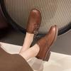 Wear Spring And Autumn British Style Thick Heel Loafers Brock Single Shoes Thick Heel New 2025 Small Leather Shoes Versatile