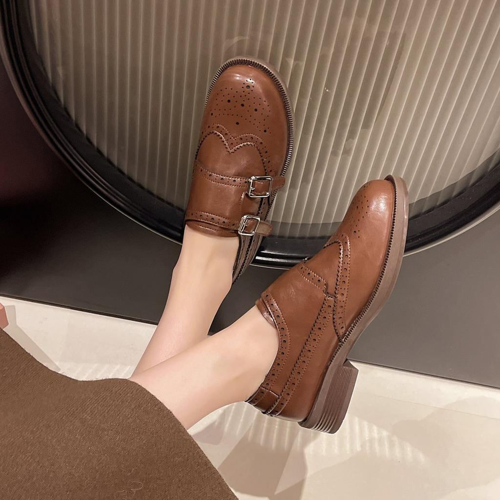 Wear Spring And Autumn British Style Thick Heel Loafers Brock Single Shoes Thick Heel New 2025 Small Leather Shoes Versatile