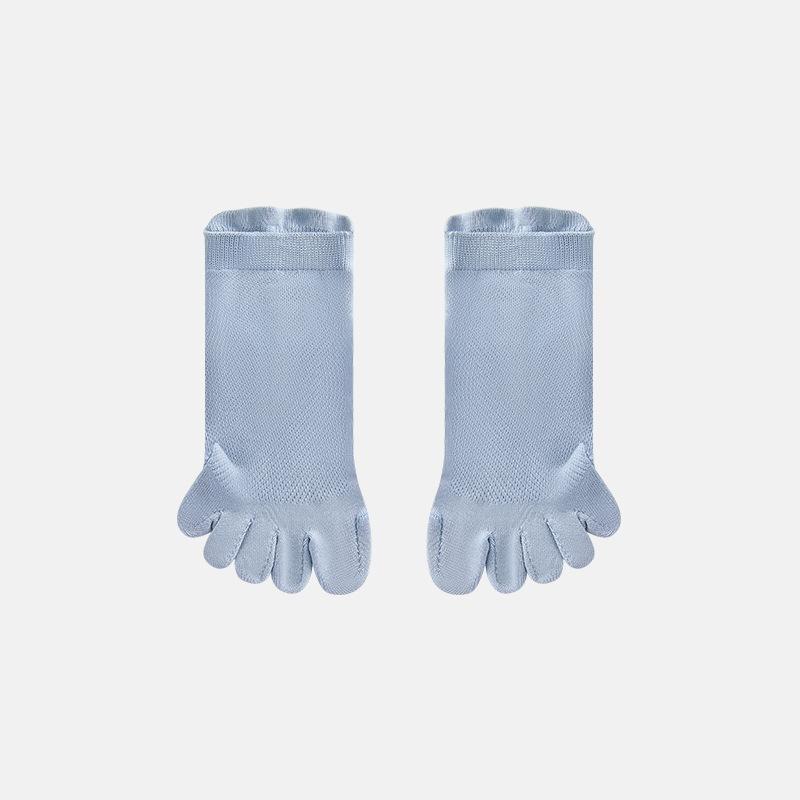 Damen Frühlings- und Sommer-Neue reine Farbe 10A Antibakterielles Netz Atmungsaktiv Fünf-Finger Kurze Baumwollsocken