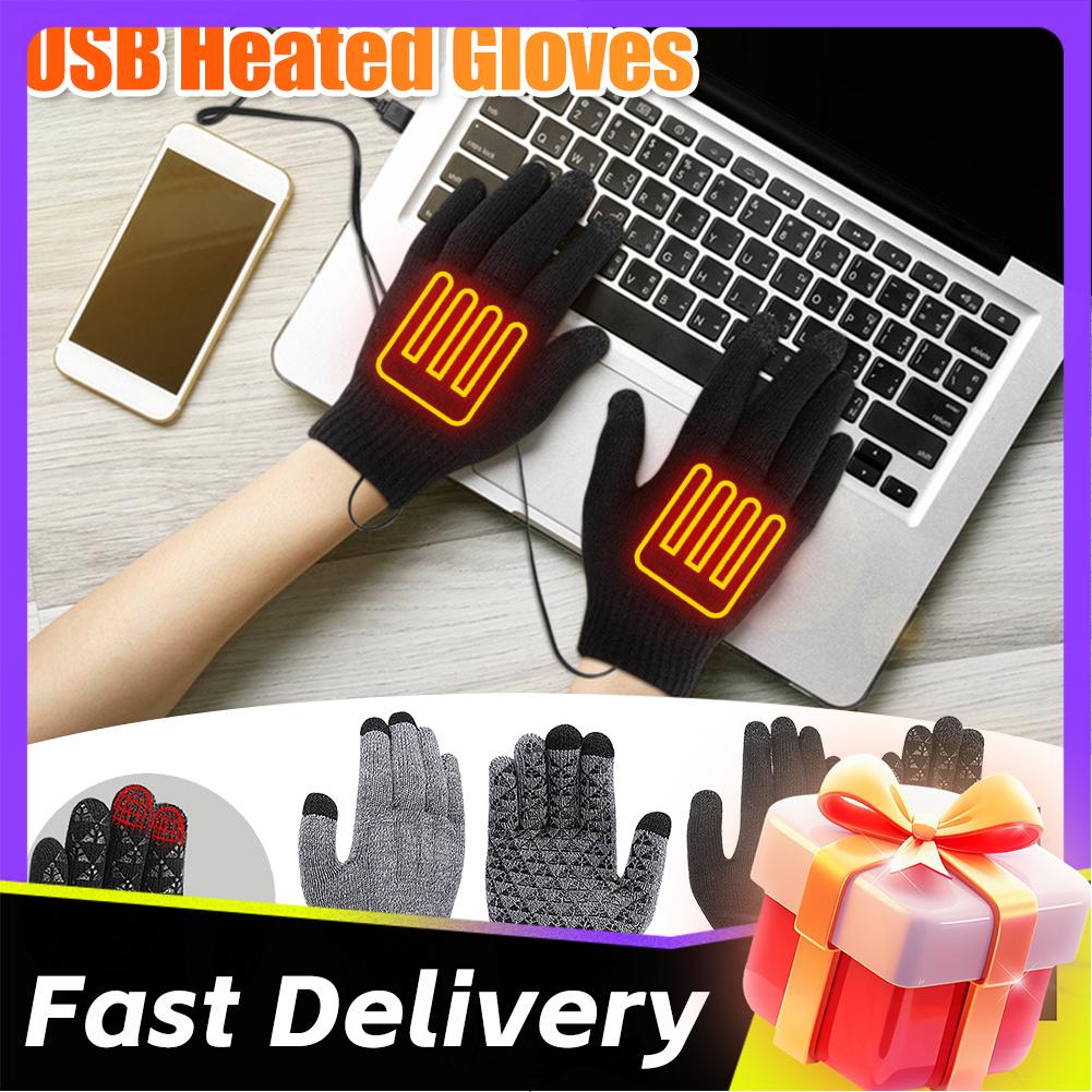 Winter Warm USB Heated Knitted Gloves Thermal Touch Screen Gloves Men Women Outddor Windproof Running Skiing Cycling Mittens