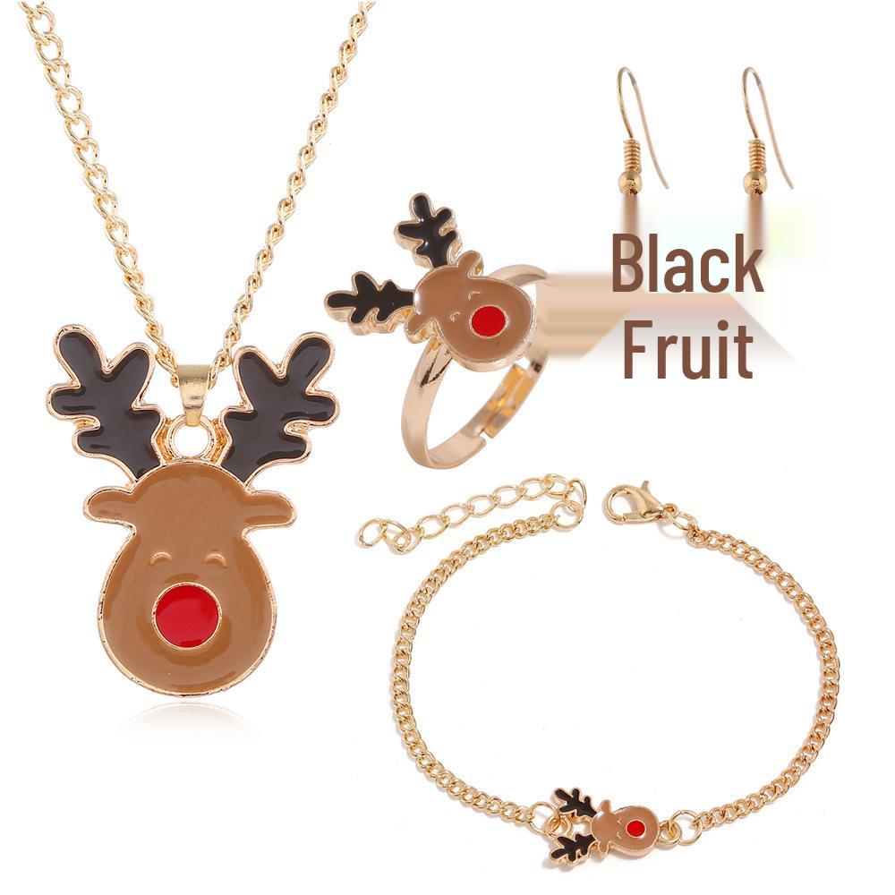 Christmas Series Jewelry Set: Santa, Reindeer, and Bell Earrings, Necklace, Bracelet, and Ring