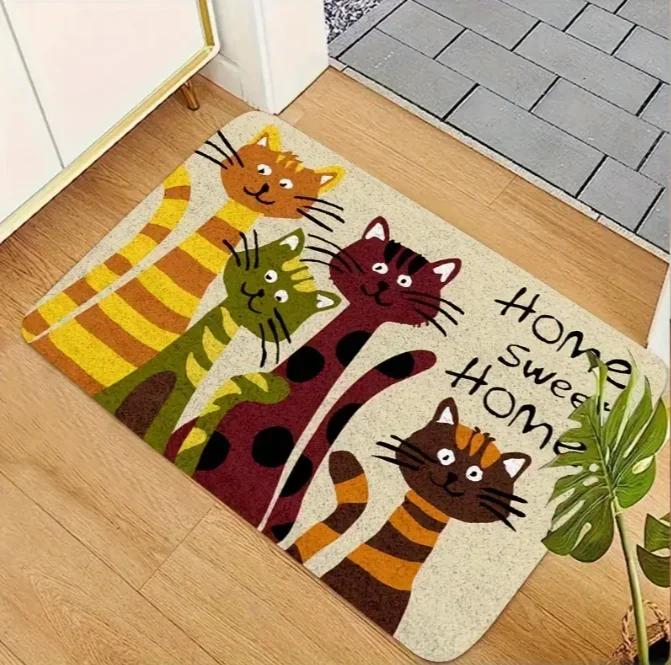 Retro Design Cat Plant Printed Entrance Door Mat Indoor Kitchen Living Room Bedroom Room Access Floor Mat Outdoor Door Mats