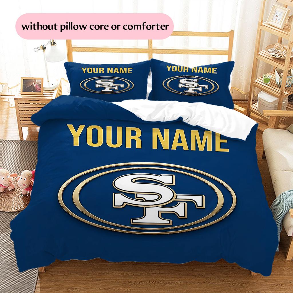 Individueller Name, San Francisco 49ers Muster Bettwäsche Heimdekoration Geburtstagsgeschenk ( 1 Bettbezug + 2 Kissenbezüge, ohne Füllung),Fanartikel.