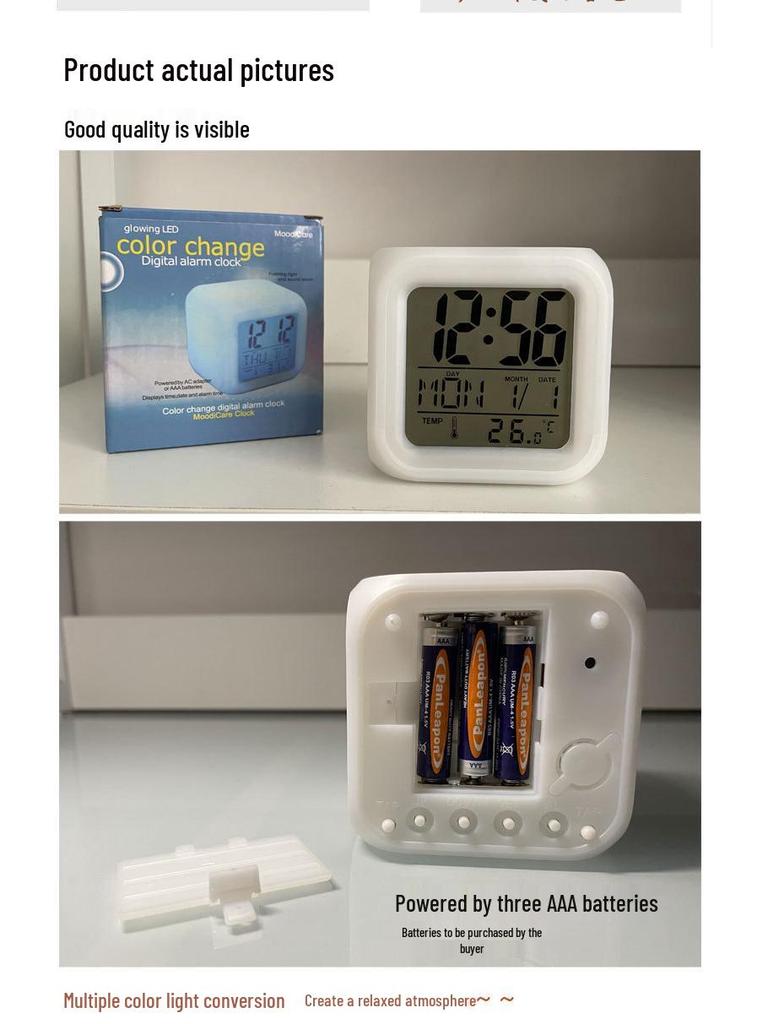 LED Seven-Color Luminous Square Alarm Clock - Creative Gift