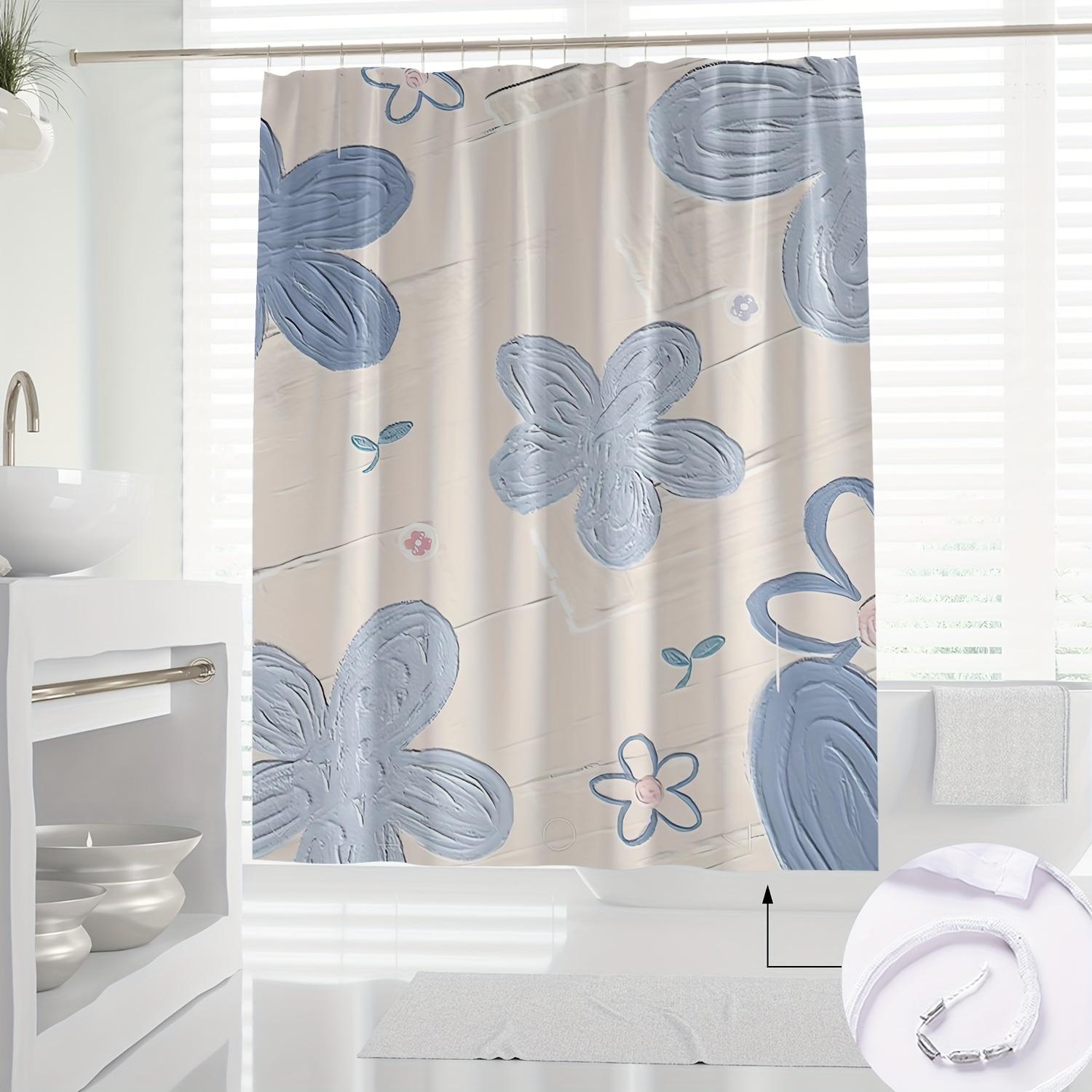 

Vintage Floral Butterfly Shower Curtain - Polyester, Pastel Blue & Beige Design, Machine Washable, All-Season Bathroom Decor W60H190(CM)-1 Pcs