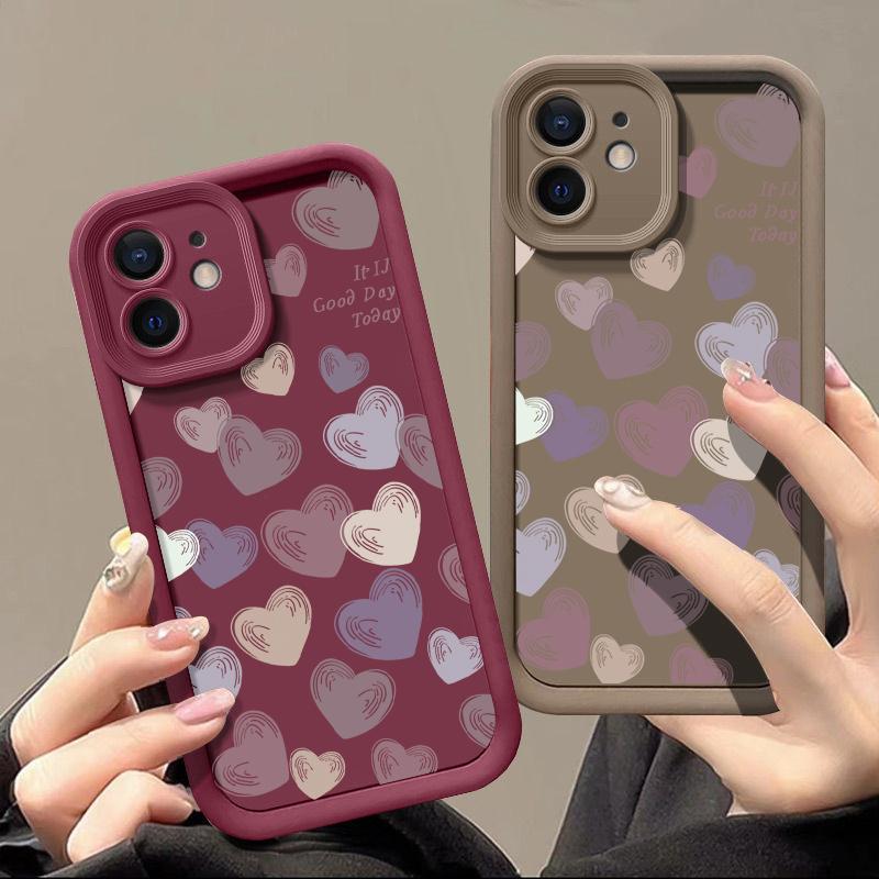 Cartoon Love Heart Print Soft TPU Case For iPhone 16 15 Pro Max Plus 14 13 12 11 Pro Max Shockproof Phone Cover Case Funda