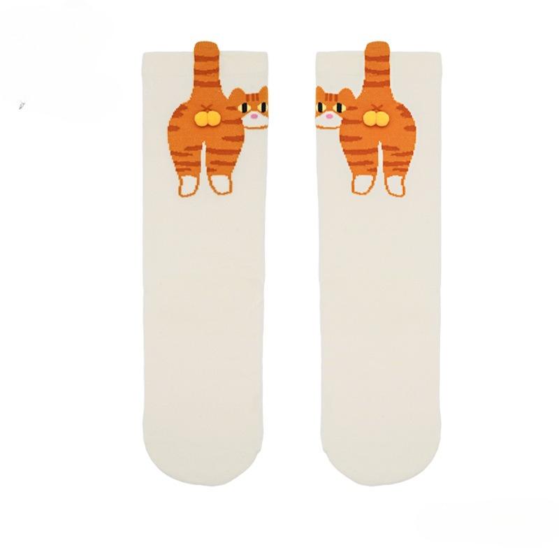 2 Pairs Cartoon Cute Cat Balls Cotton Socks Kawaii Lolita Knitting Socks Women Girls Middle Tube Sleep Sock Cat Print Floor Sock