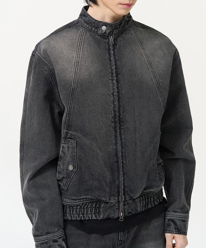 Toffee Vintage Snap Denim Blouson Jacket (Deep Grey)