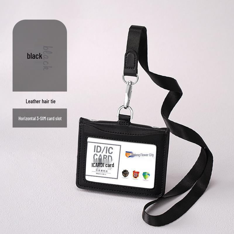Genuine Leather Card & Document Holder with Custom ID Lanyard