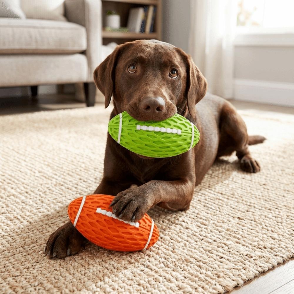 Bite Tough Squeaky Rugby Ball Rubber Dog Molar Toy Indestructible Dog Toy  Teeth Grinding Clean