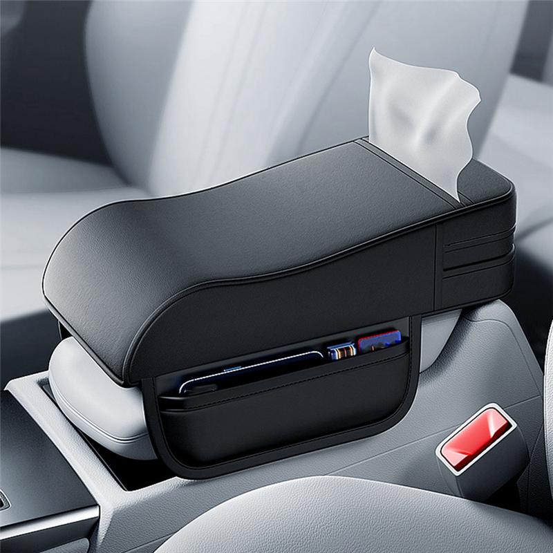 Portable Car Armrest Box Height Pad Universal Central Elbow Rest Support Leather Auto Armrest Cover With Tissue Holder Replaceme чёрный