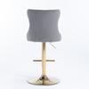 Velvet Swivel Bar Stools, Height 25-33 Inches, Tufted Button Back, Gold Nailhead Trim, Gold Base, for Kitchen Island Home Pub Cafe, Gray, DE1912GY