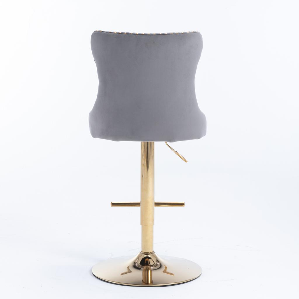 Velvet Swivel Bar Stools, Height 25-33 Inches, Tufted Button Back, Gold Nailhead Trim, Gold Base, for Kitchen Island Home Pub Cafe, Gray, DE1912GY