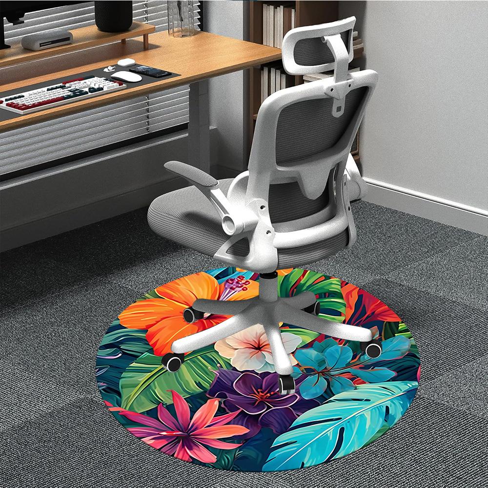 1 Stück Tropische Blumen Büro Runder Teppich, Unter Bürostühlen Schlafzimmer Wohnzimmer Heimdekoration, Raumdeko
