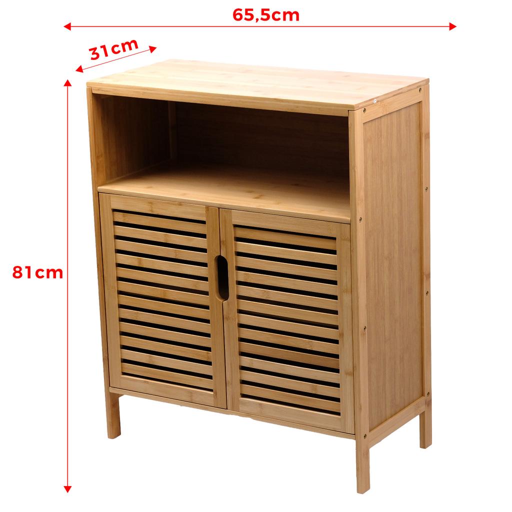 Bamboo Bathroom Cabinet With Countertop, Standing With Shelves, 81X65X31Cm