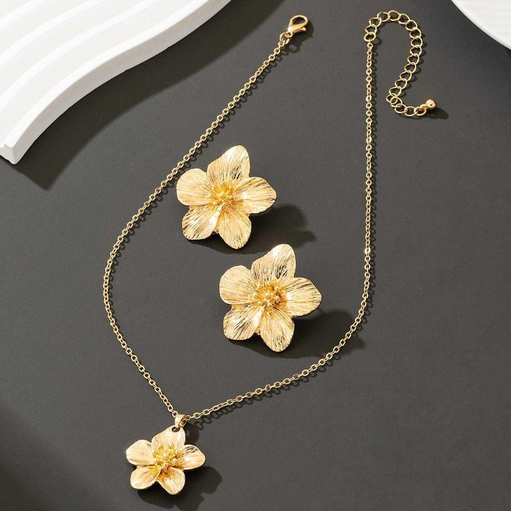 6Pcs Zinc Zinc Alloy Necklace Earrings Bracelet Set Bohemian Style Women Jewelry Suit Party