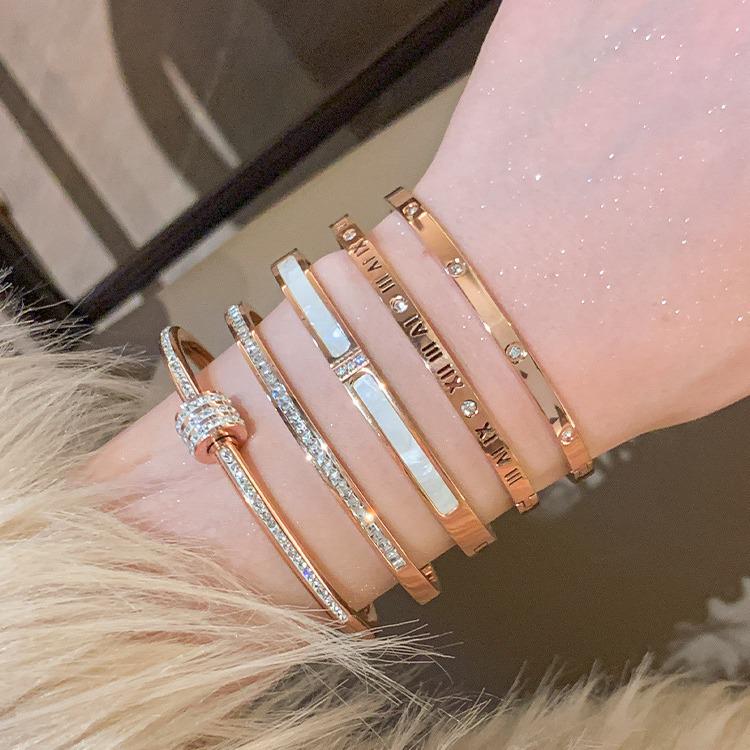 Gold Plated Zircon Titanium Steel Korean Minimalist Bangle | Versatile High-End Bracelet for Women