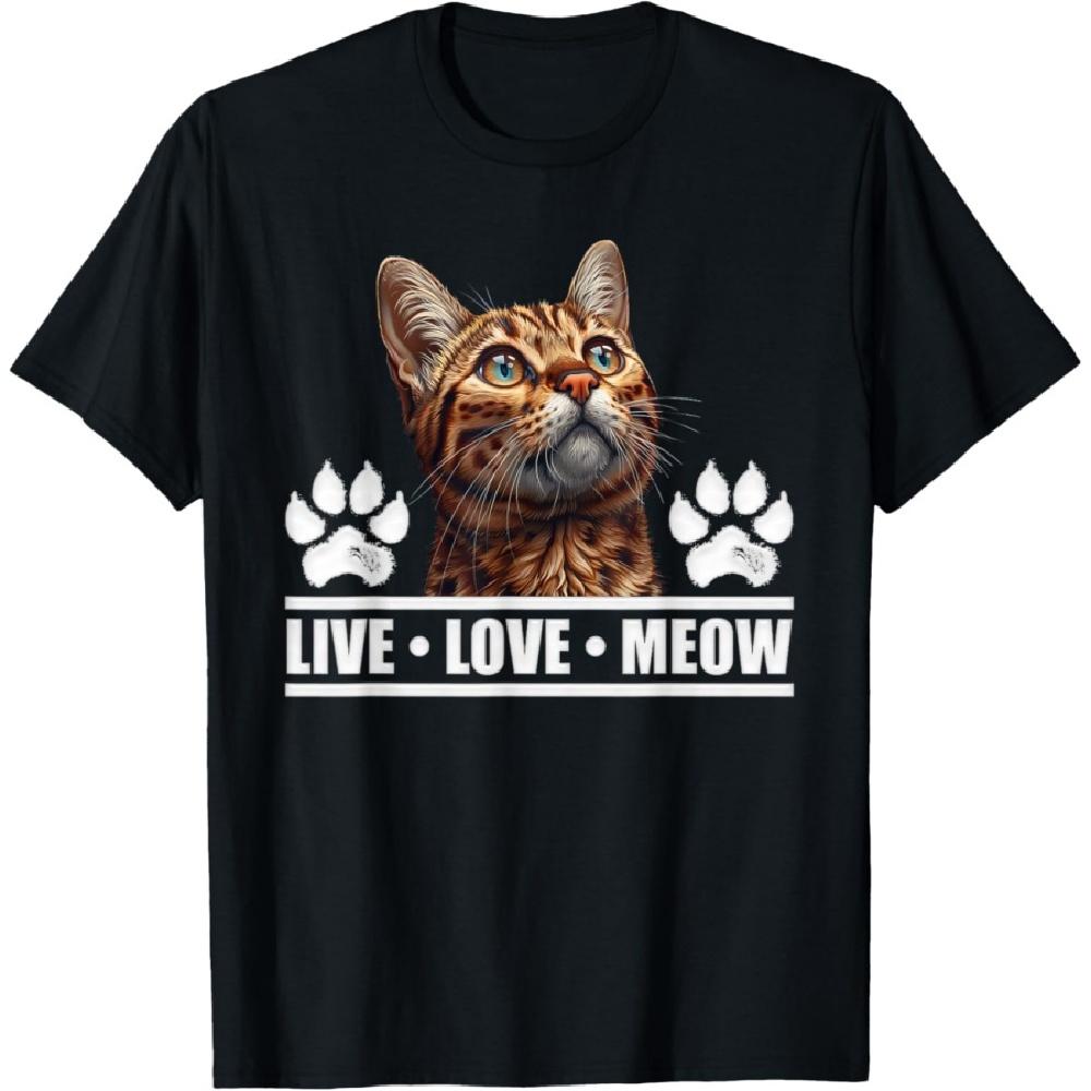 

Bengal Cat Owner LIVE LOVE MEOW Funny Bengal Cats T-Shirt for Men Women S