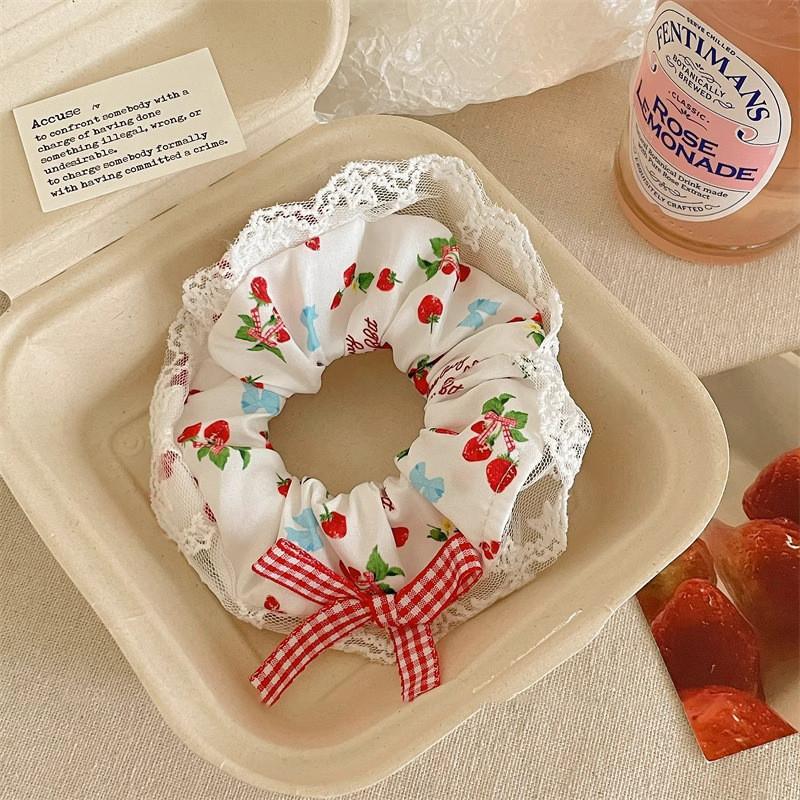 Lace Check Bow Hair Ring Female Cute Sweet Balls Scrunchie Vintage Gentle Hair Accessories