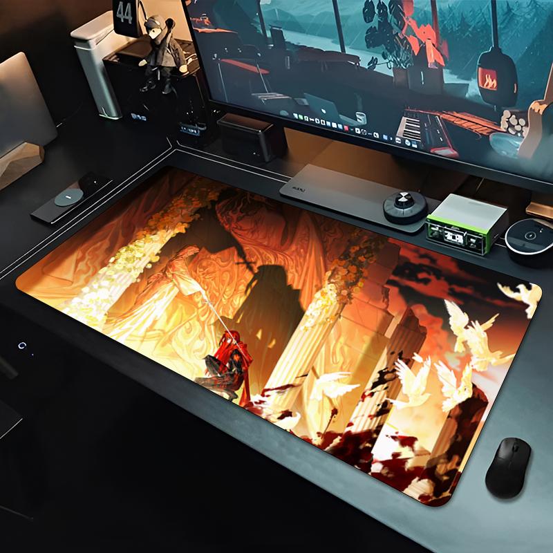 Gaming Mouse PadLarge Desk MatAntislip BaseStitched EdgesElegant SilverHaired Anime Guy Print for Gaming Office Desk Use